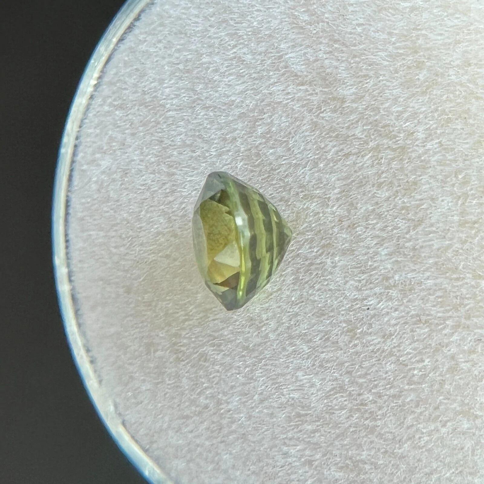 GIA Certified Green Yellow Sapphire 1.20ct Untreated Round Cut Unheated Rare For Sale 2