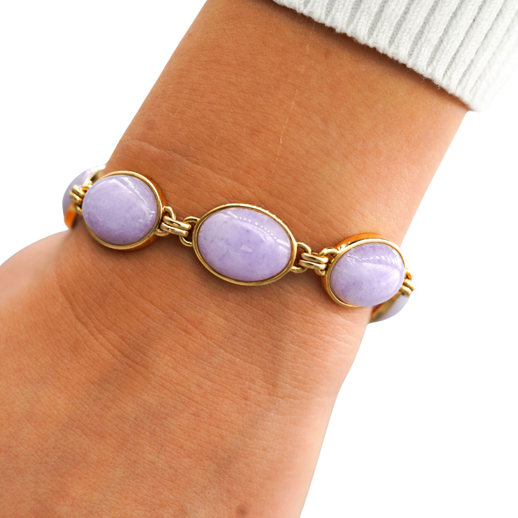 Pulsera de eslabones de oro de 14 quilates con jadeíta lavanda certificada por GIA y firmada por GUMP en venta 4