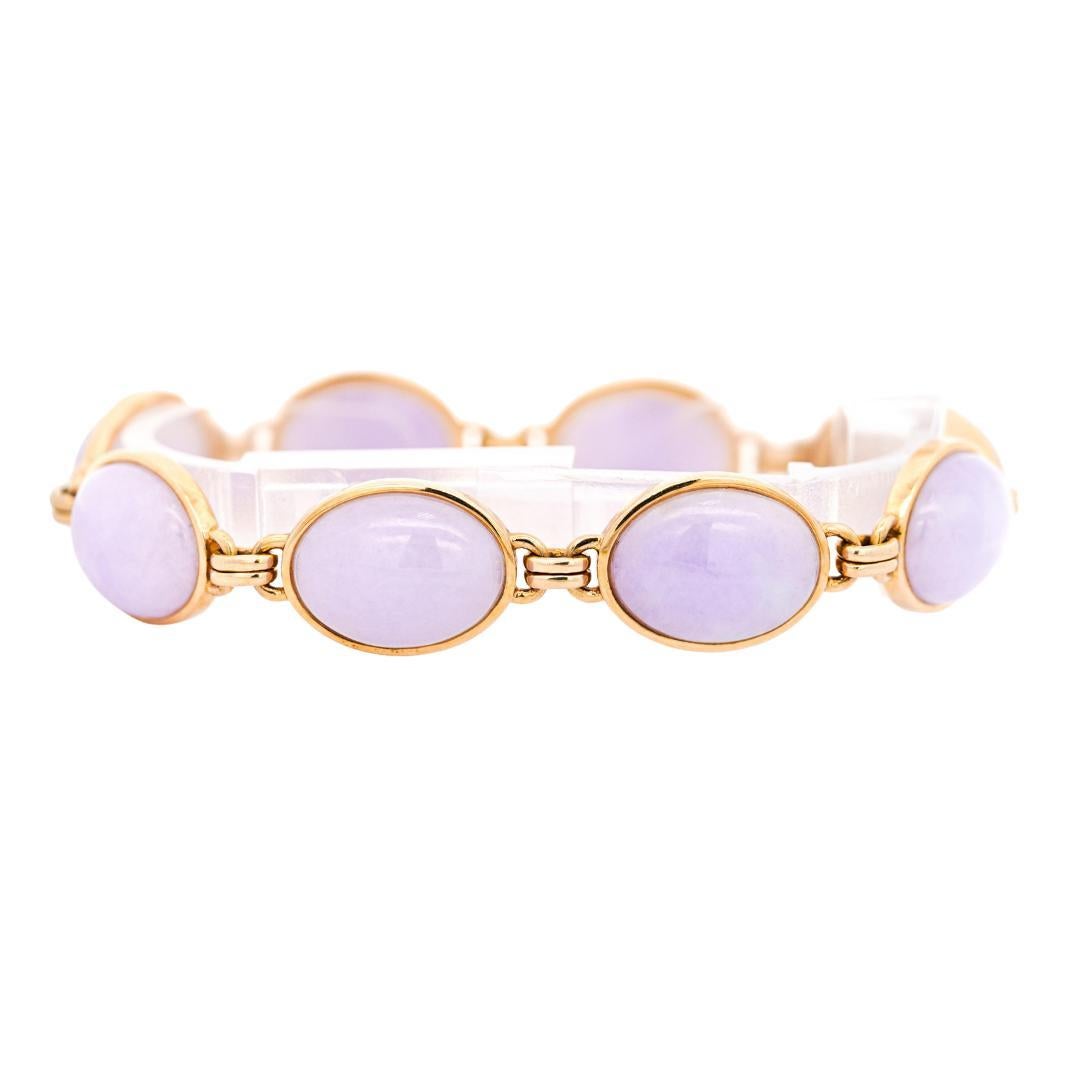 Pulsera de eslabones de oro de 14 quilates con jadeíta lavanda certificada por GIA y firmada por GUMP Cabujón en venta