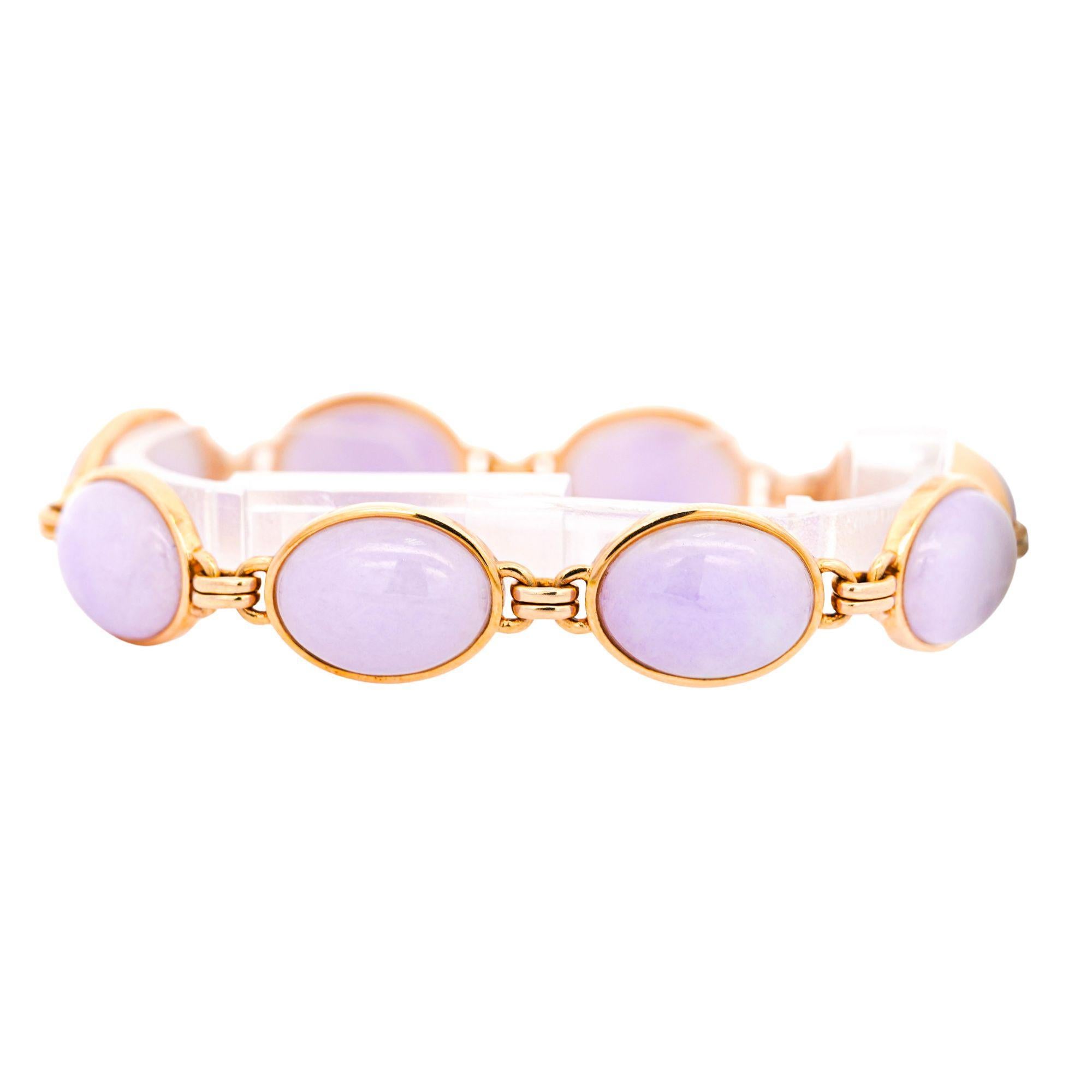 Pulsera de eslabones de oro de 14 quilates con jadeíta lavanda certificada por GIA y firmada por GUMP en Excelente estado para la venta en Miami, FL