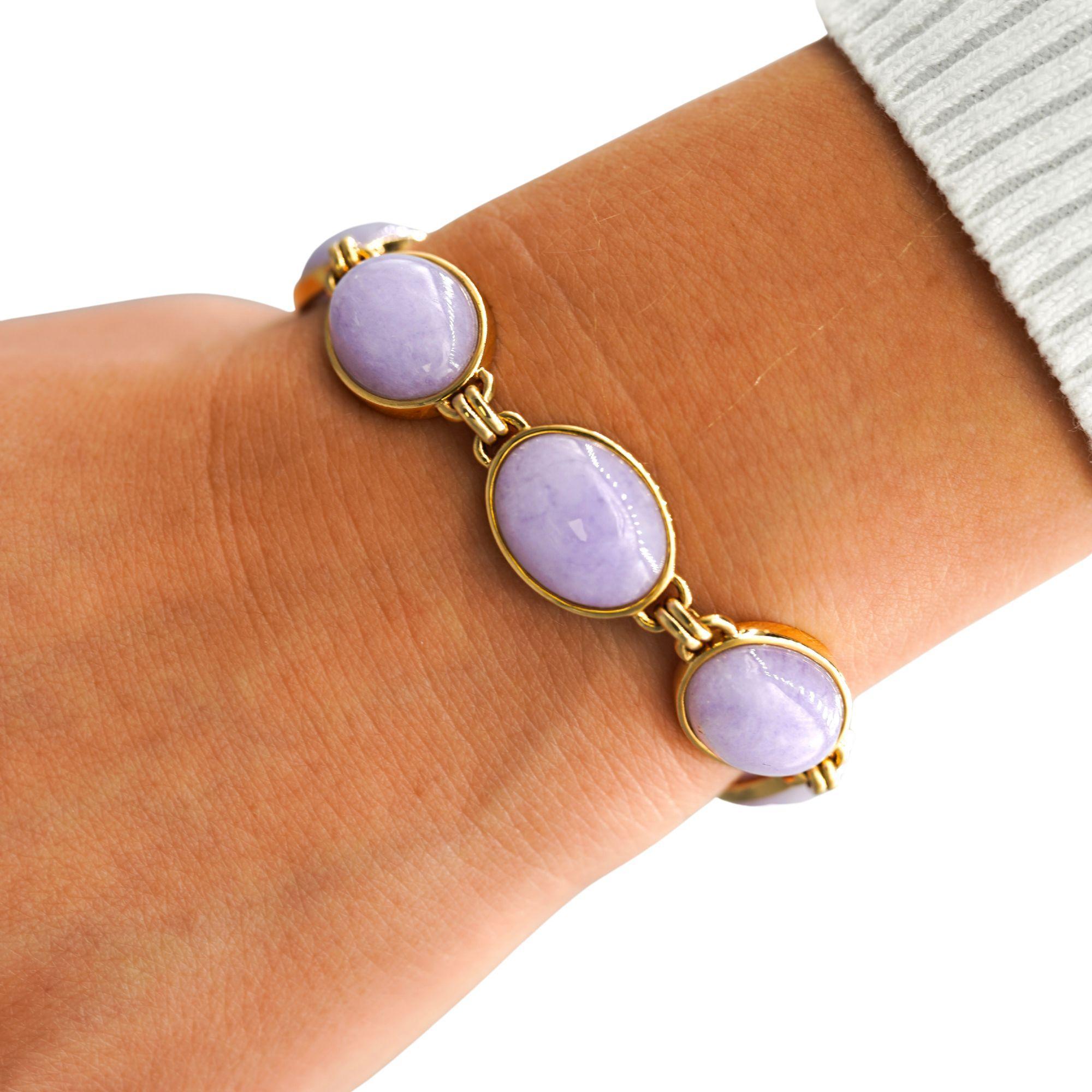 De las mujeres Pulsera de eslabones de oro de 14 quilates con jadeíta lavanda certificada por GIA y firmada por GUMP en venta