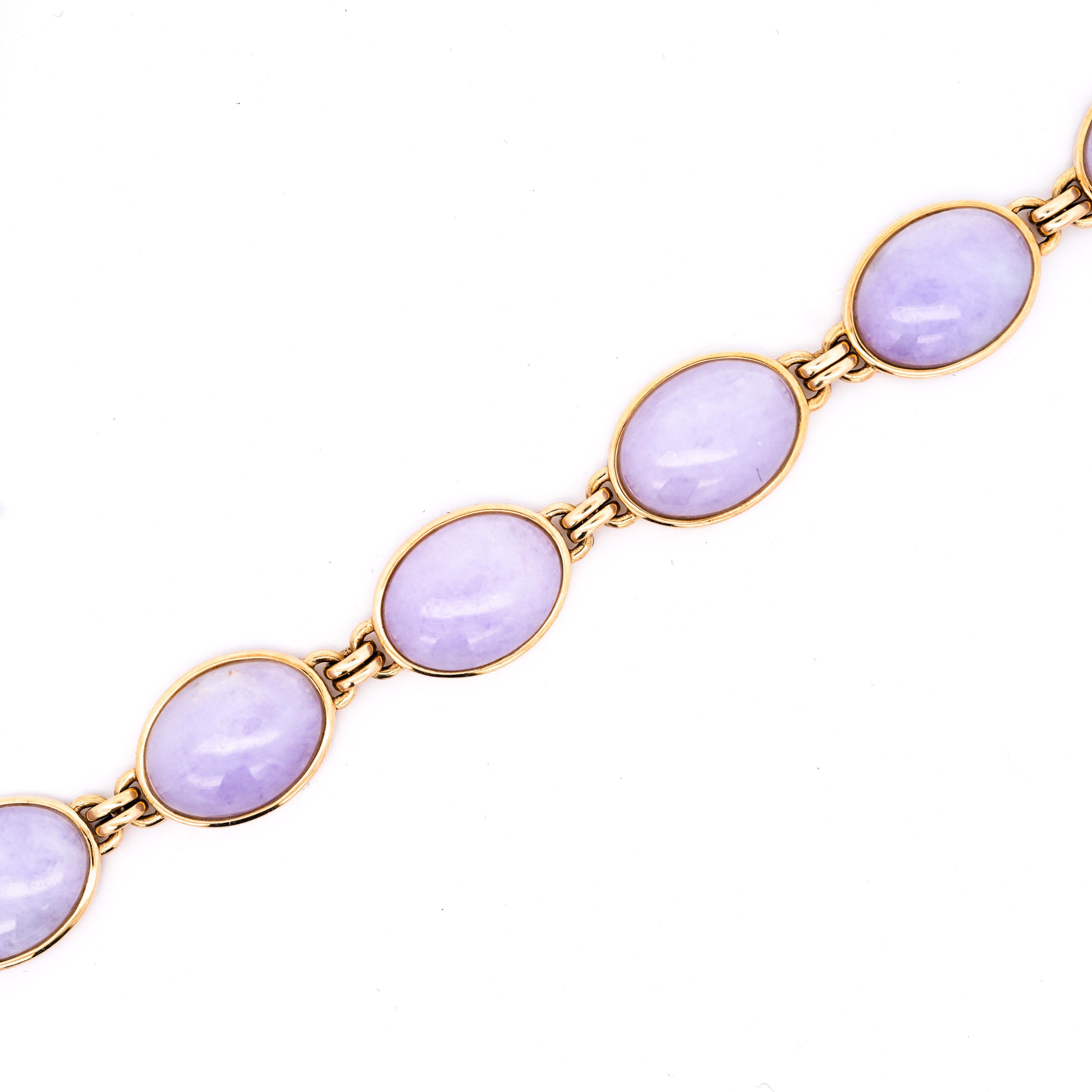 Pulsera de eslabones de oro de 14 quilates con jadeíta lavanda certificada por GIA y firmada por GUMP en venta 2