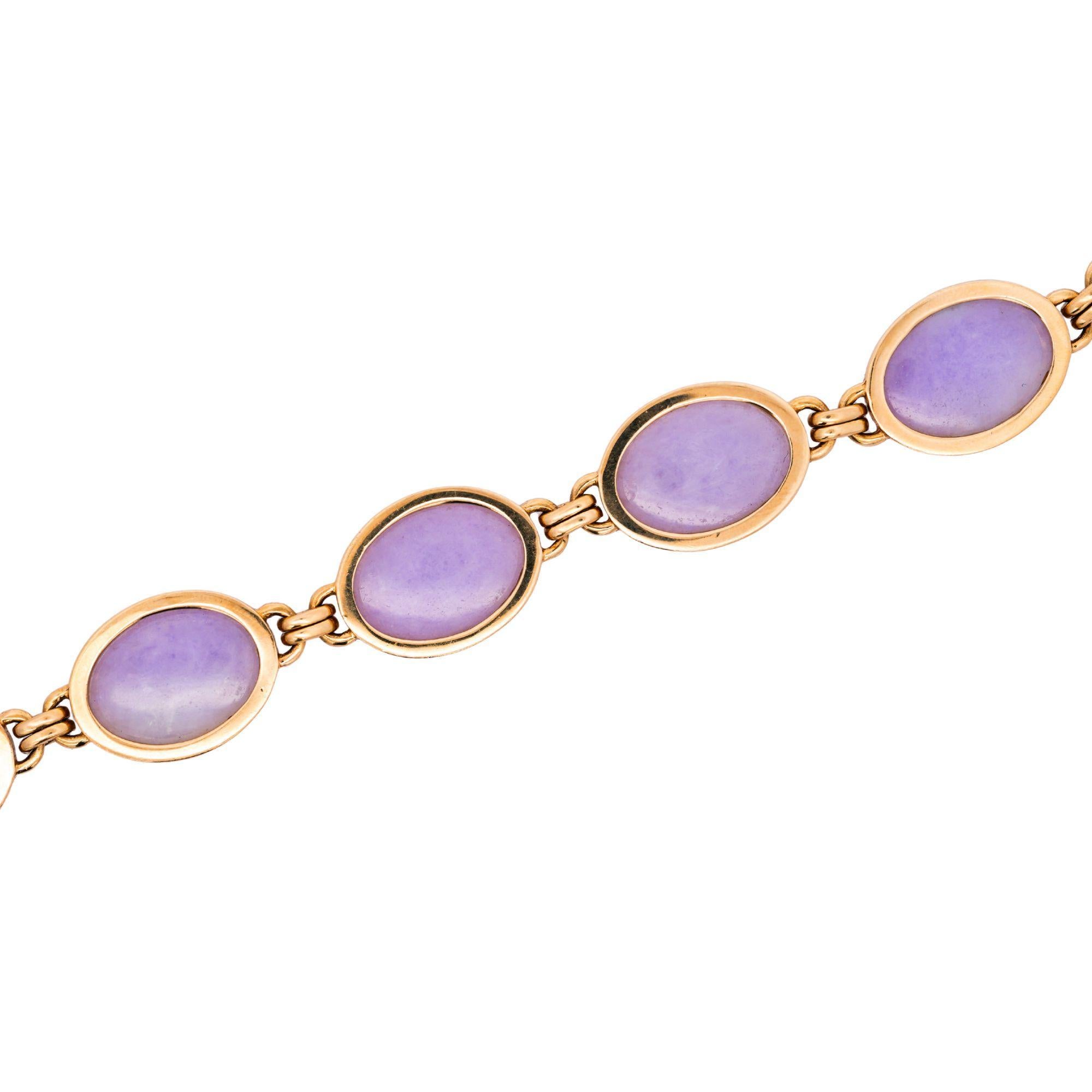 Pulsera de eslabones de oro de 14 quilates con jadeíta lavanda certificada por GIA y firmada por GUMP en venta 3