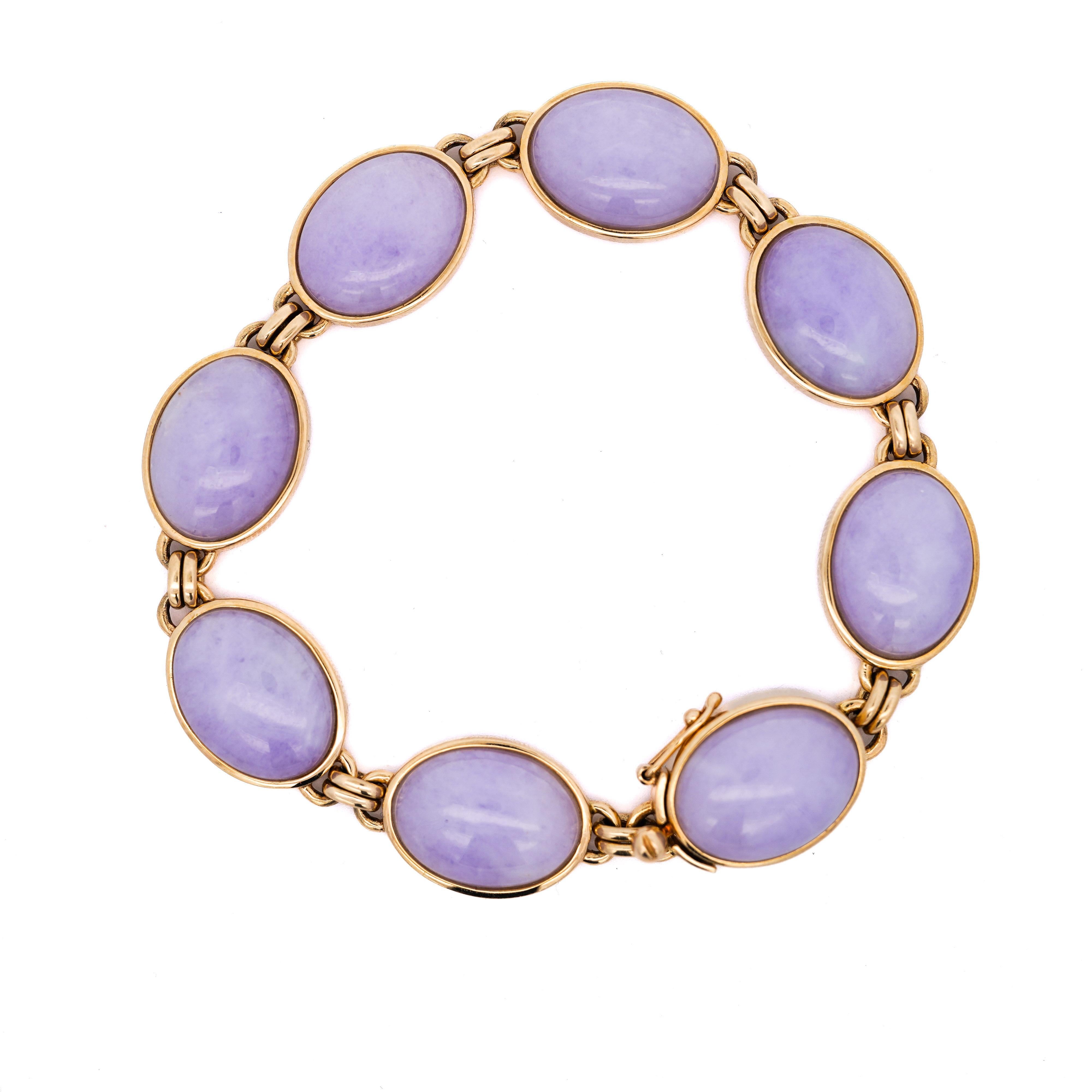Pulsera de eslabones de oro de 14 quilates con jadeíta lavanda certificada por GIA y firmada por GUMP
