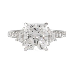 GIA Certified H VS1 3.01 Carat Cushion Diamond Engagement Ring 18k White Gold