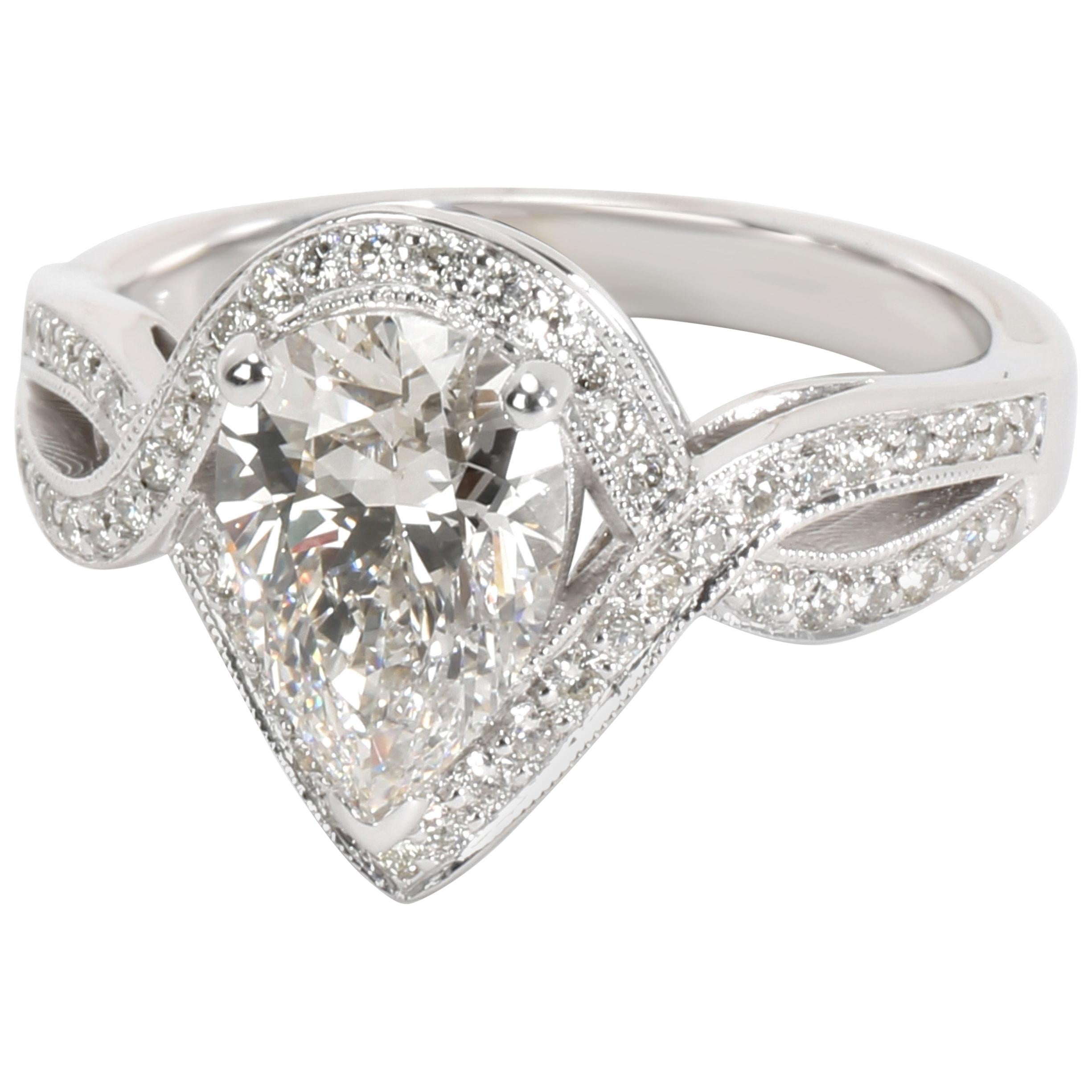 GIA Certified Halo Pear Shape Diamond Engagement Ring in 14K White Gold 2.05 CTW