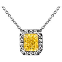 GIA Certified Halo Pendant with 4.02ct Fancy Light Yellow Diamond Radiant Cut