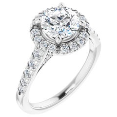 GIA Certified Halo Round Brilliant White Diamond Engagement Ring 1.30 Carat