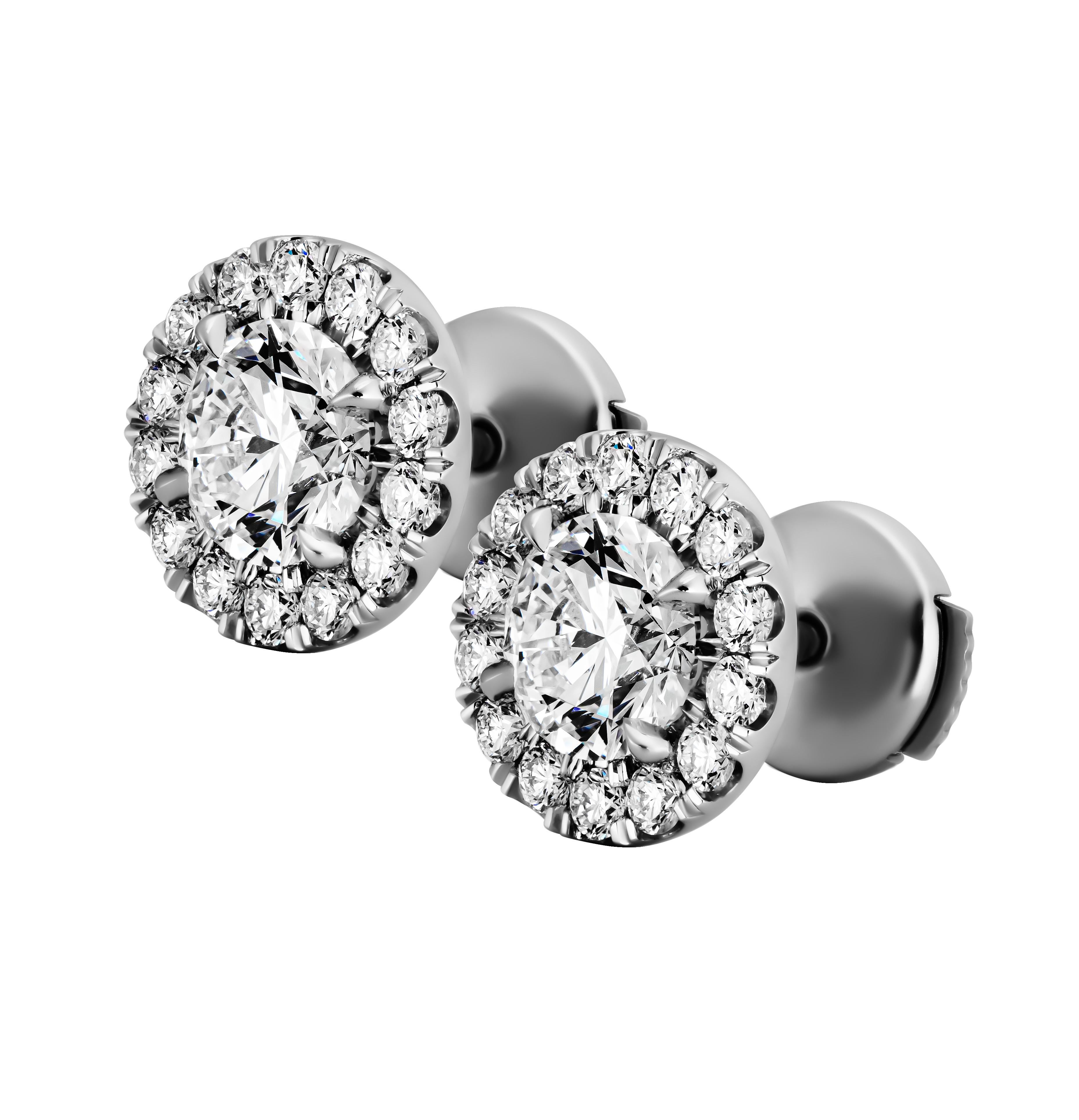 Modern GIA Certified Halo Stud Earrings For Sale