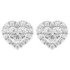 GIA Certified Halo Studs with Heart Shape Diamonds in Platinum
