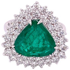 GIA Certified Handcrafted 5.30 Carat Natural Emerald 18 Karat White Gold Ring