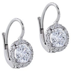 Boucles d'oreilles à levier en diamant de 1,23 carat faites à la main et certifiées par la GIA