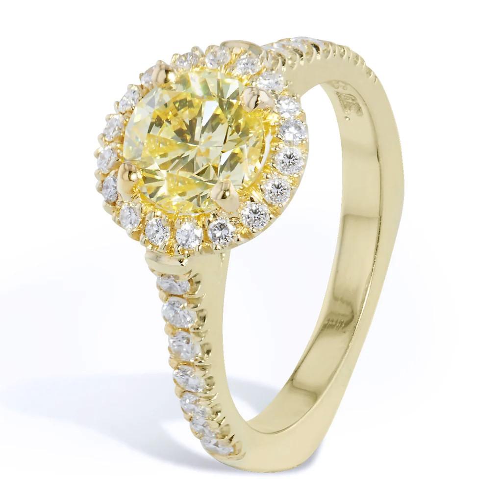 GIA Certified Handmade 1.33 Carat Fancy Intense Yellow Diamond Engagement Ring In New Condition In Miami, FL