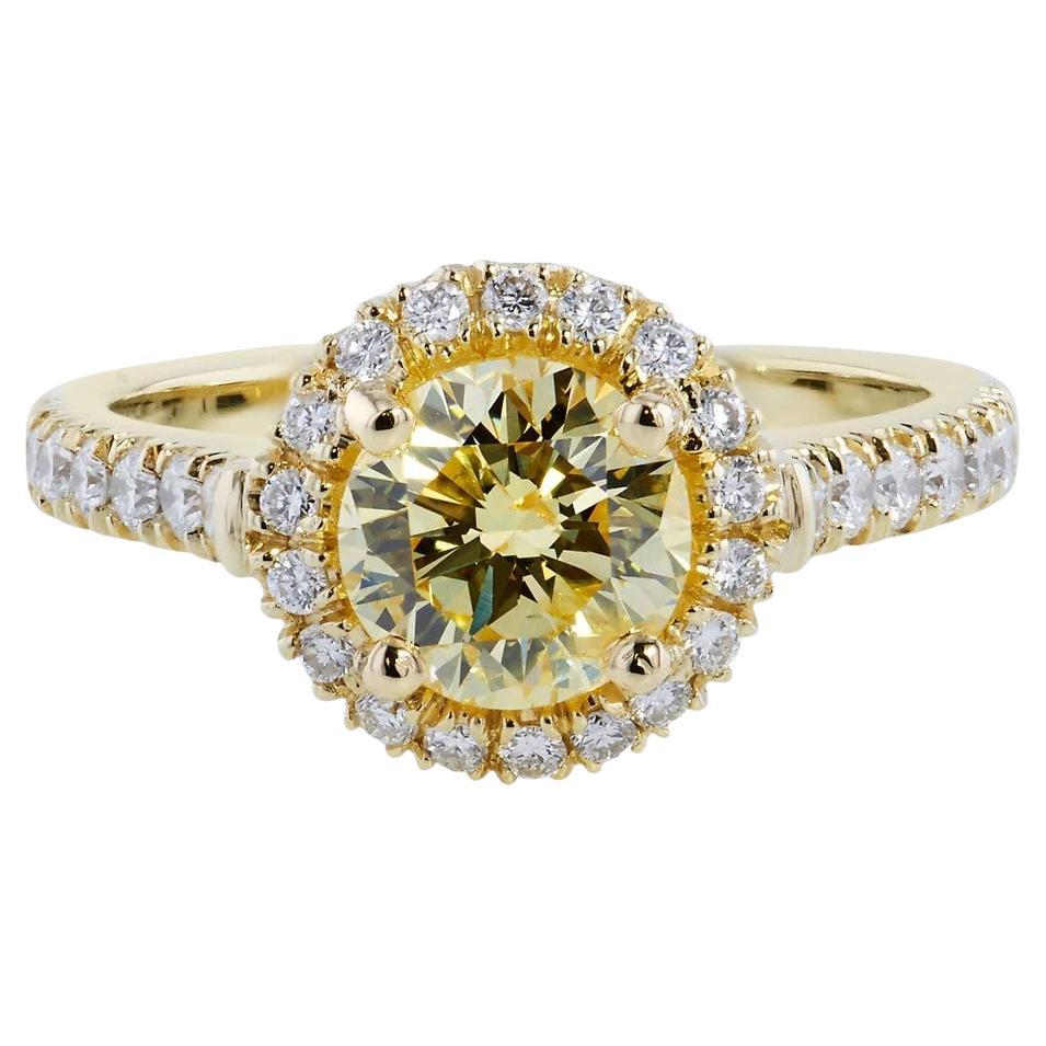 GIA Certified Handmade 1.33 Carat Fancy Intense Yellow Diamond Engagement Ring