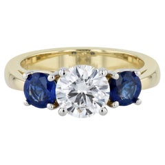 GIA Certified Handmade 3-Stone Diamond and Sapphire Ring
