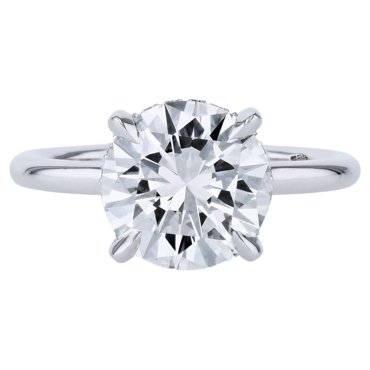 GIA Certified Handmade 3.11 Carat Round Diamond Platinum Engagement Ring For Sale