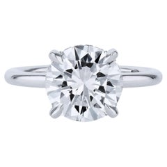 Bague de fiançailles en platine avec diamant rond de 3,11 carats, faite à la main et certifiée par le GIA