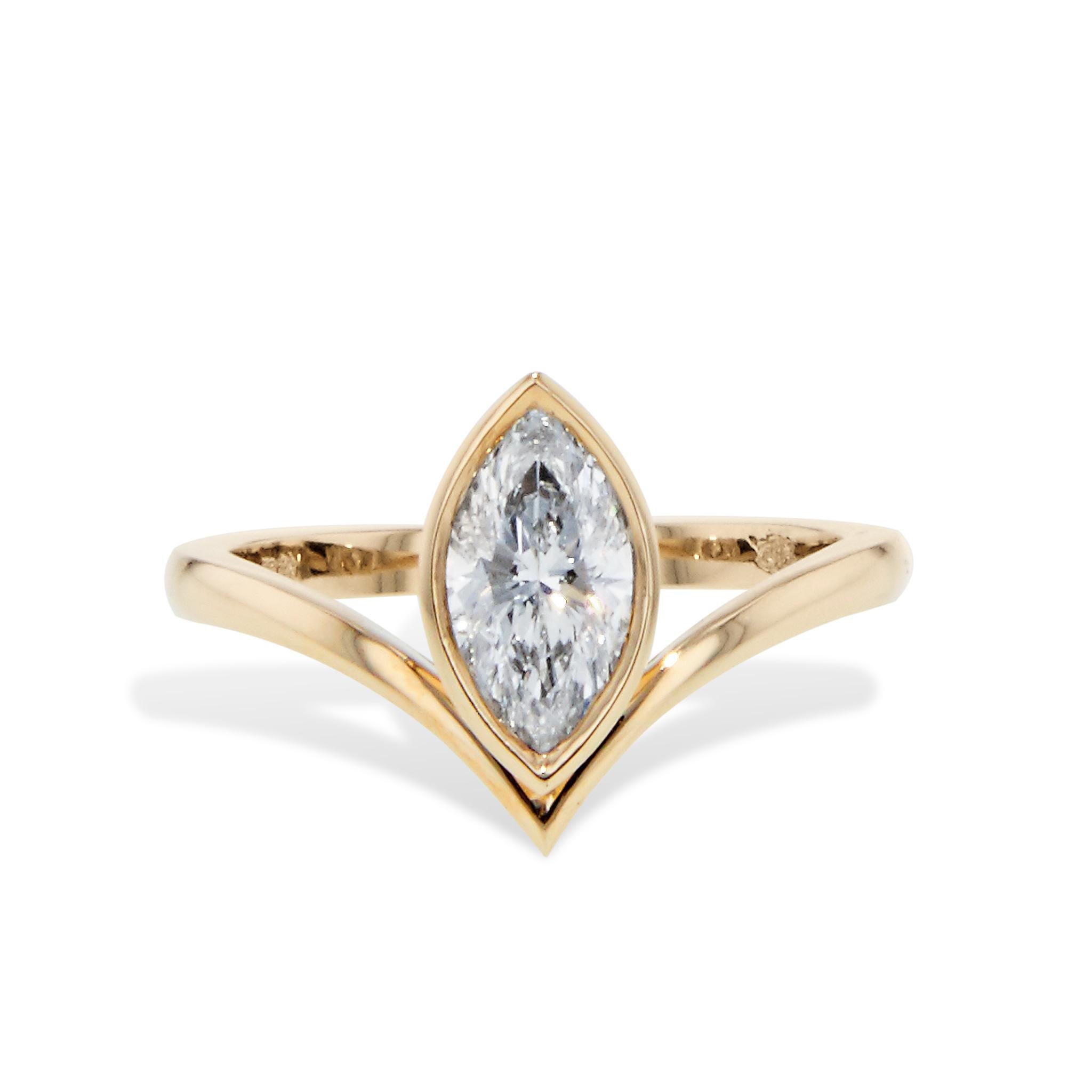 Marquise Cut GIA Certified Handmade Marquise Diamond Yellow Gold Engagement Ring For Sale