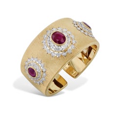 Buccellati 9.5 Carats Burmese Ruby Diamond Wide Cuff Bracelet GIA Certified