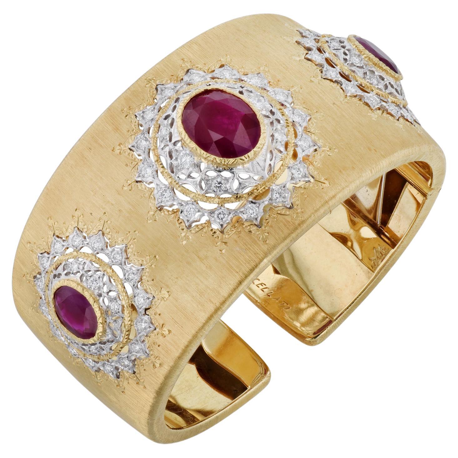 Buccellati 9.5 Carats Burmese Ruby Diamond Wide Cuff Bracelet GIA Certified  For Sale