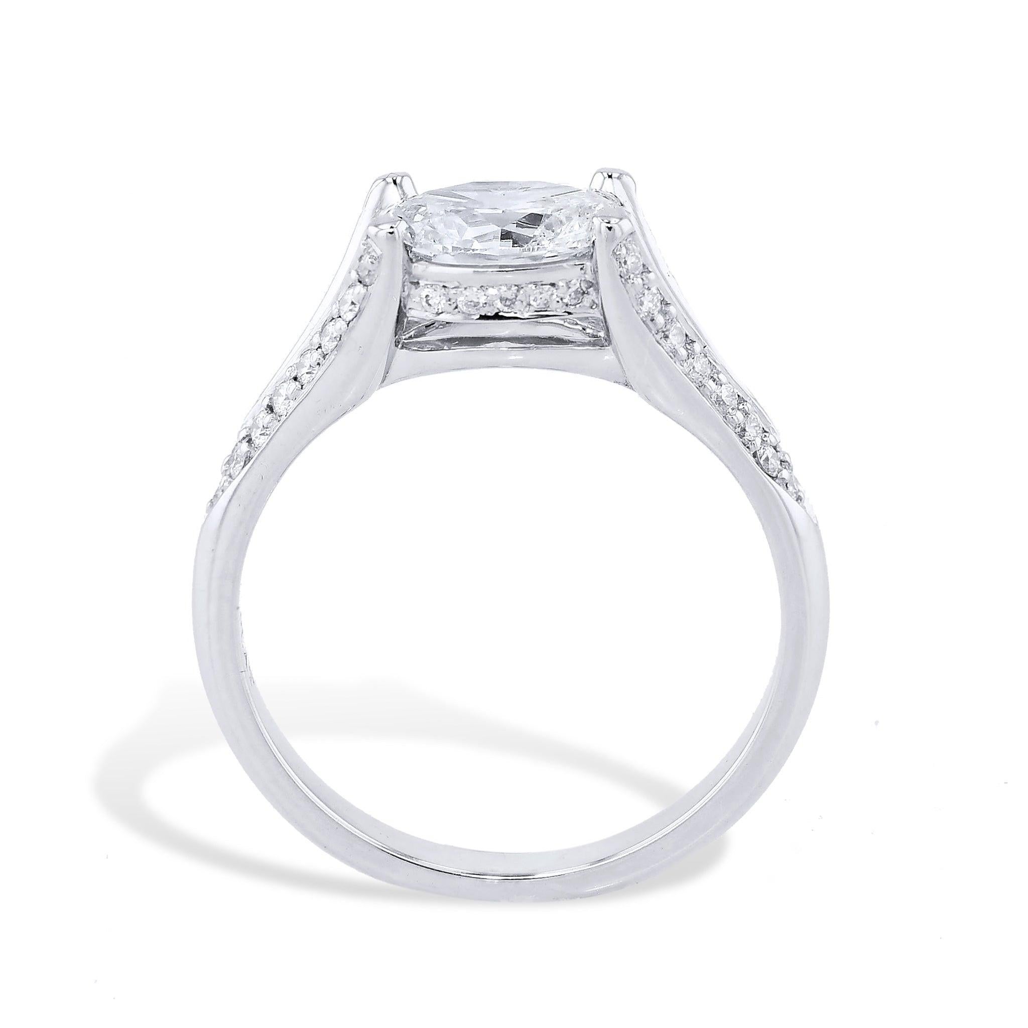 
This stunning Oval Diamond Platinum Pave Engagement Ring features an Oval G.I.A. certified center diamond, complemented by 40 pieces of Pave diamonds on a split shank design, all handmade by the H&H Collection.

Oval Diamond Platinum Pave