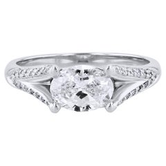 Anillo de compromiso con pavé de platino y diamante ovalado certificado por el GIA y hecho a mano