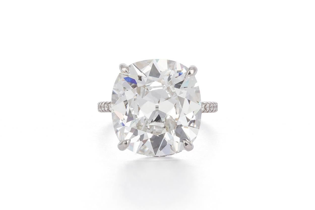 We are pleased to present this truly remarkable and rare GIA Certified Harry Winston Platinum & Cushion Cut Diamond Ring. This stunning ring features a GIA Certified 10.67ct F/VS2 Cushion Brilliant Cut Diamond set in a Harry Winston Platinum Hidden