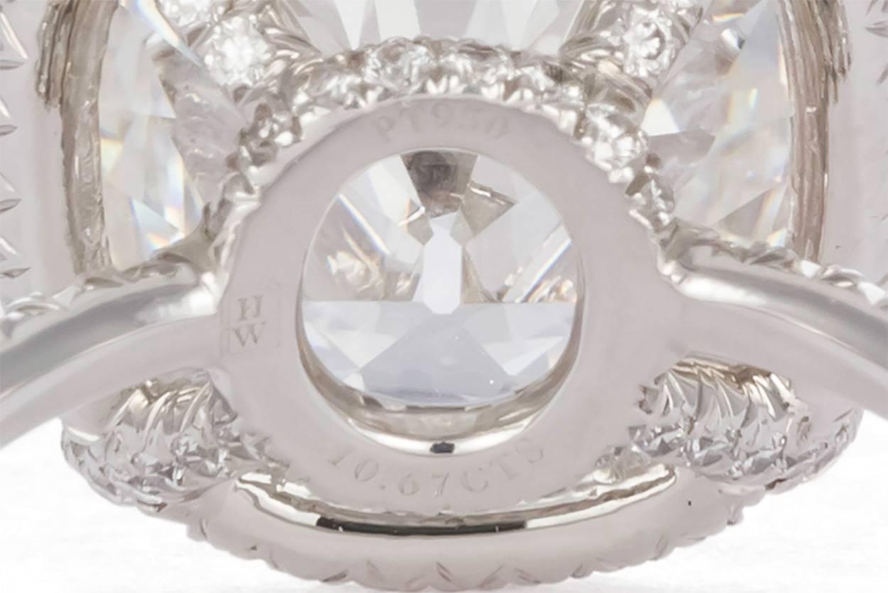 Modern Harry Winston GIA Certified Cushion Cut 10.67 carat F/VS2 Diamond Ring