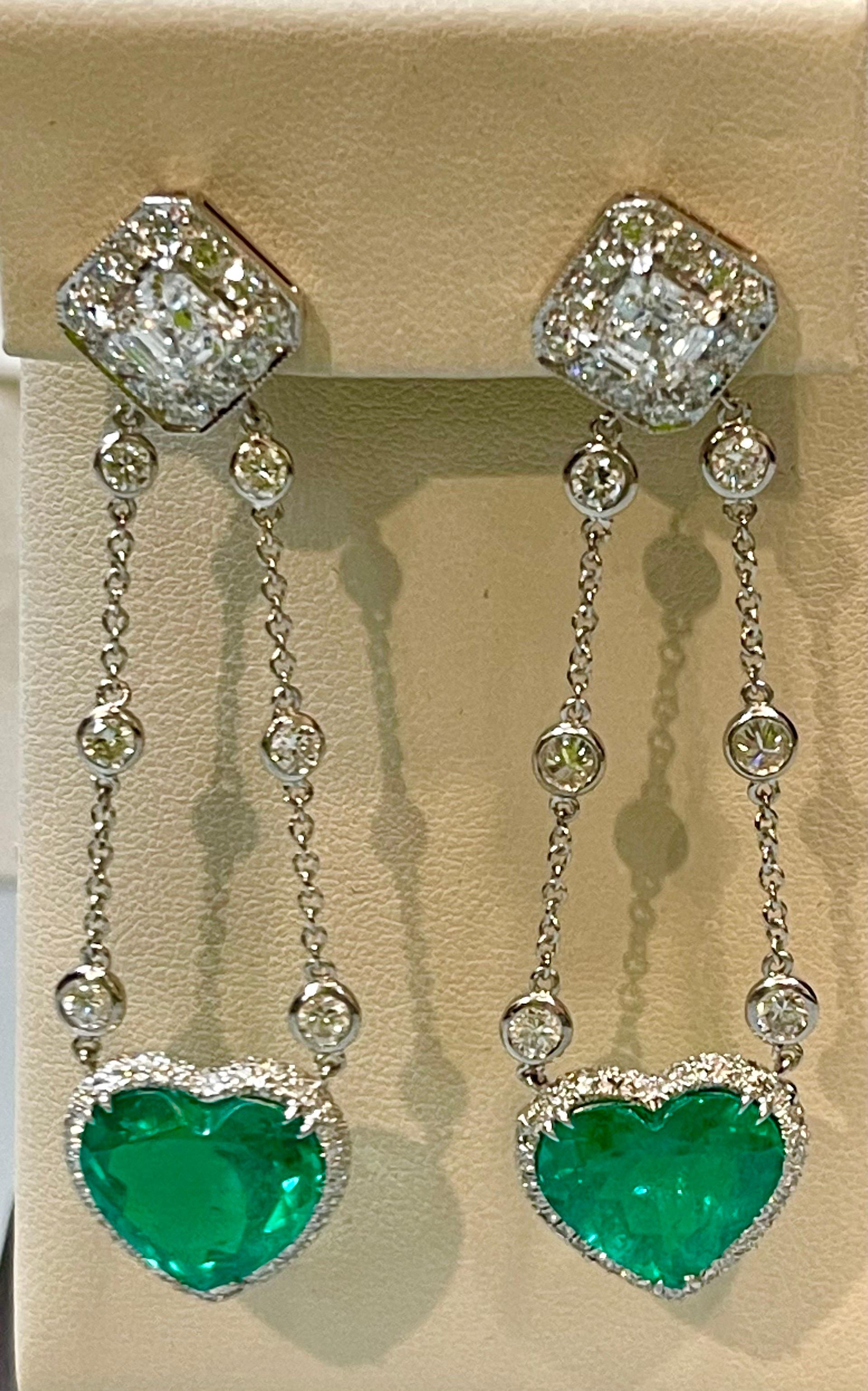 GIA Certified Heart  Colombian Emerald & GIA VVS, F 1.12 Ct Each Diamond Earring 5
