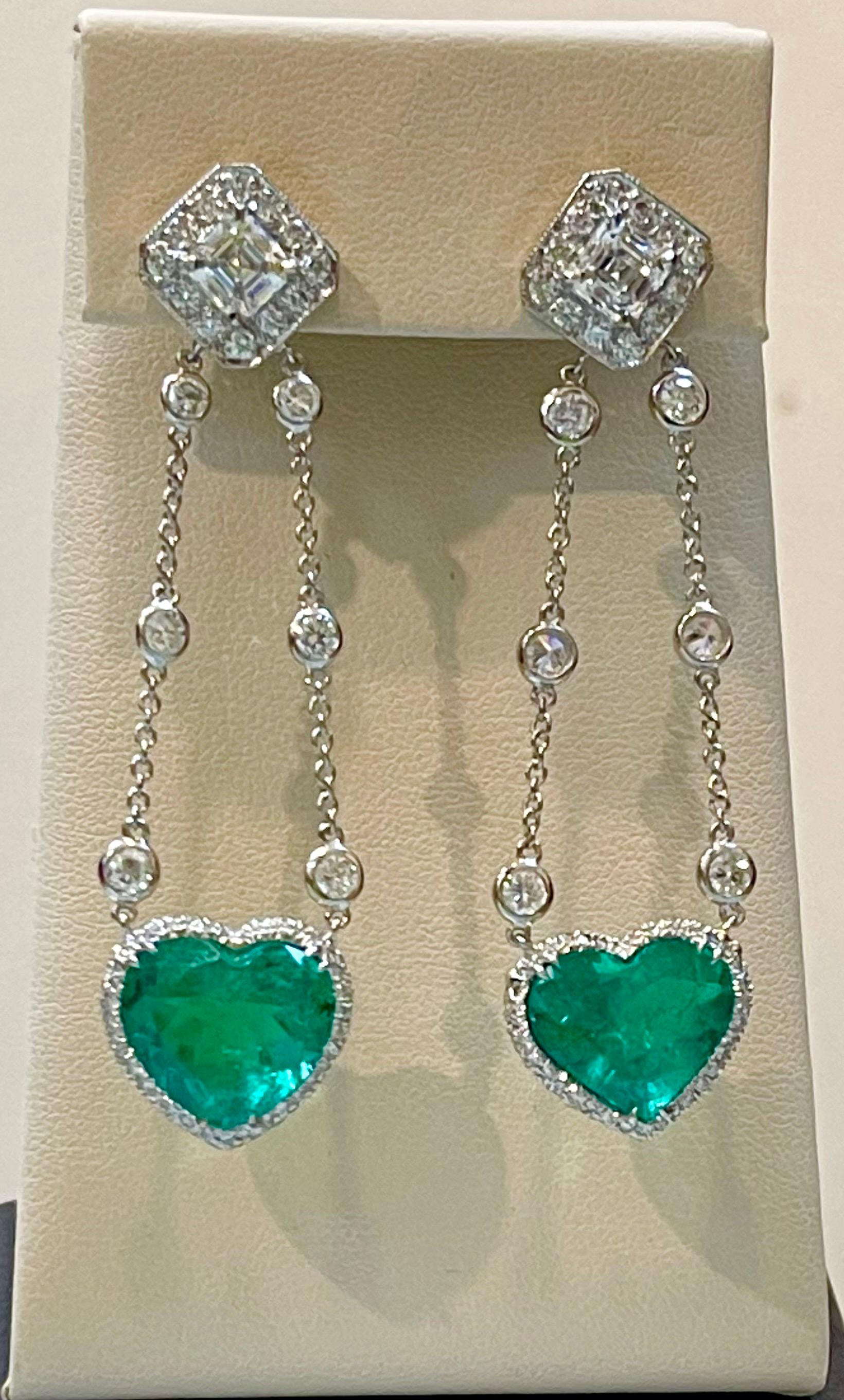 GIA Certified Heart Shape Perfect pair Colombian Emerald & GIA certified Solitaire Diamond Earring
One of the rare piece as the heart shape emerald pair is a perfect pair , extremely   fine quality and perfect heart shape which has two Square
