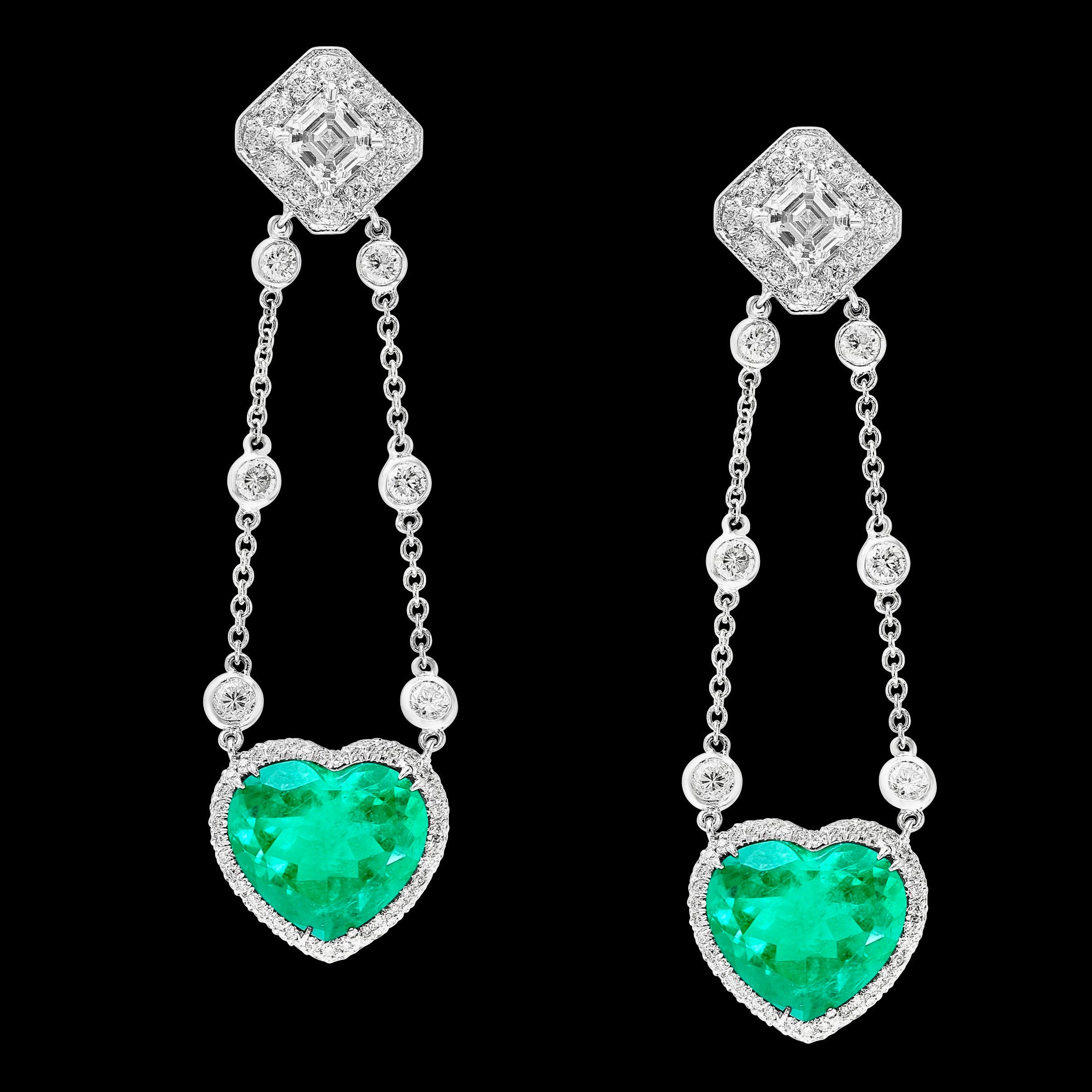 Heart Cut GIA Certified Heart  Colombian Emerald & GIA VVS, F 1.12 Ct Each Diamond Earring