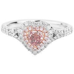 GIA Certified Heart Cut Fancy Pink Diamond Ring, 0.76 Carat