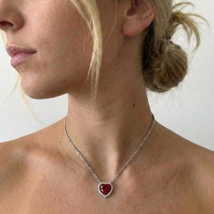 GIA Certified Heart-Cut NO HEAT Ruby and Diamond Halo Platinum Ring