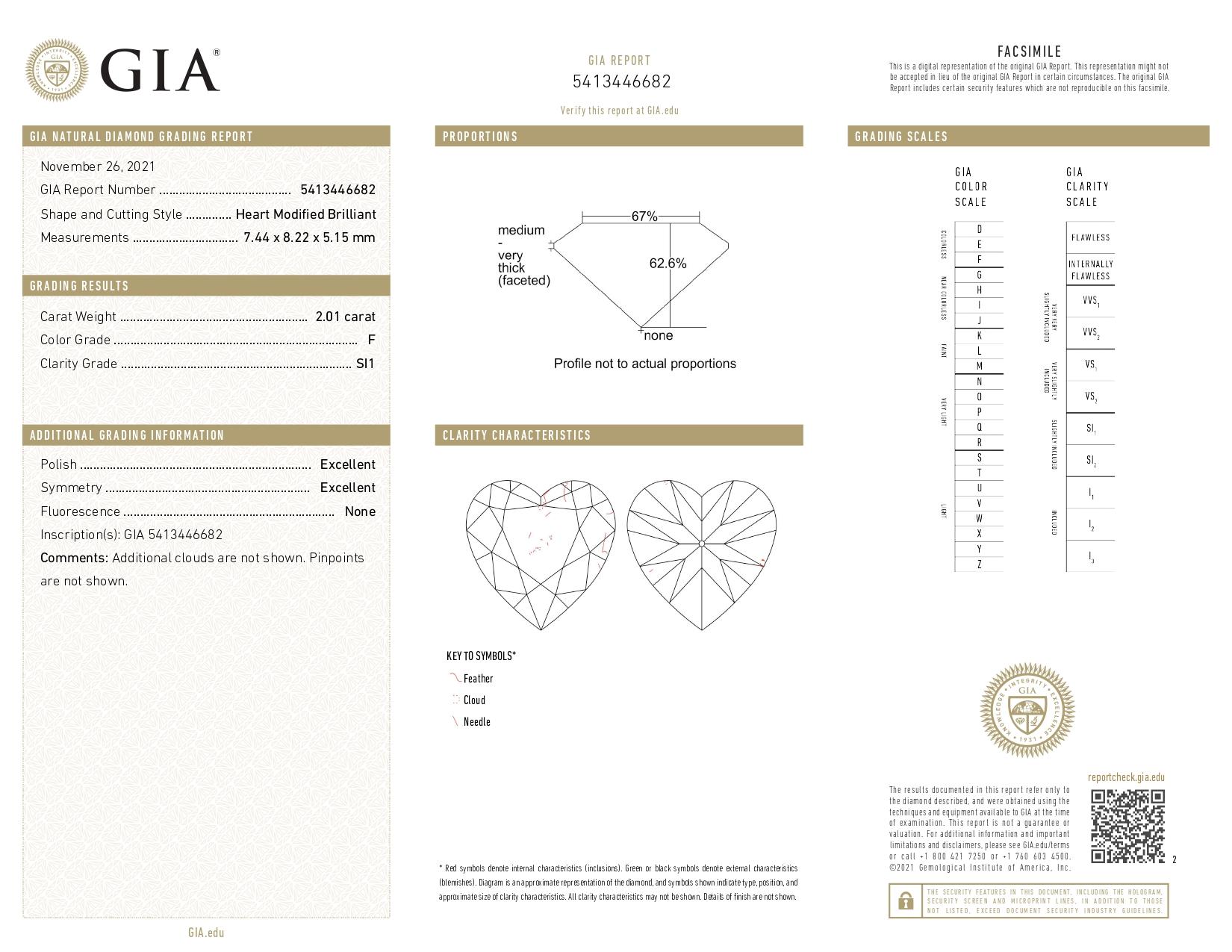 GIA Certified Heart Diamond 2.01ct F SI1 In New Condition For Sale In Los Angeles, CA