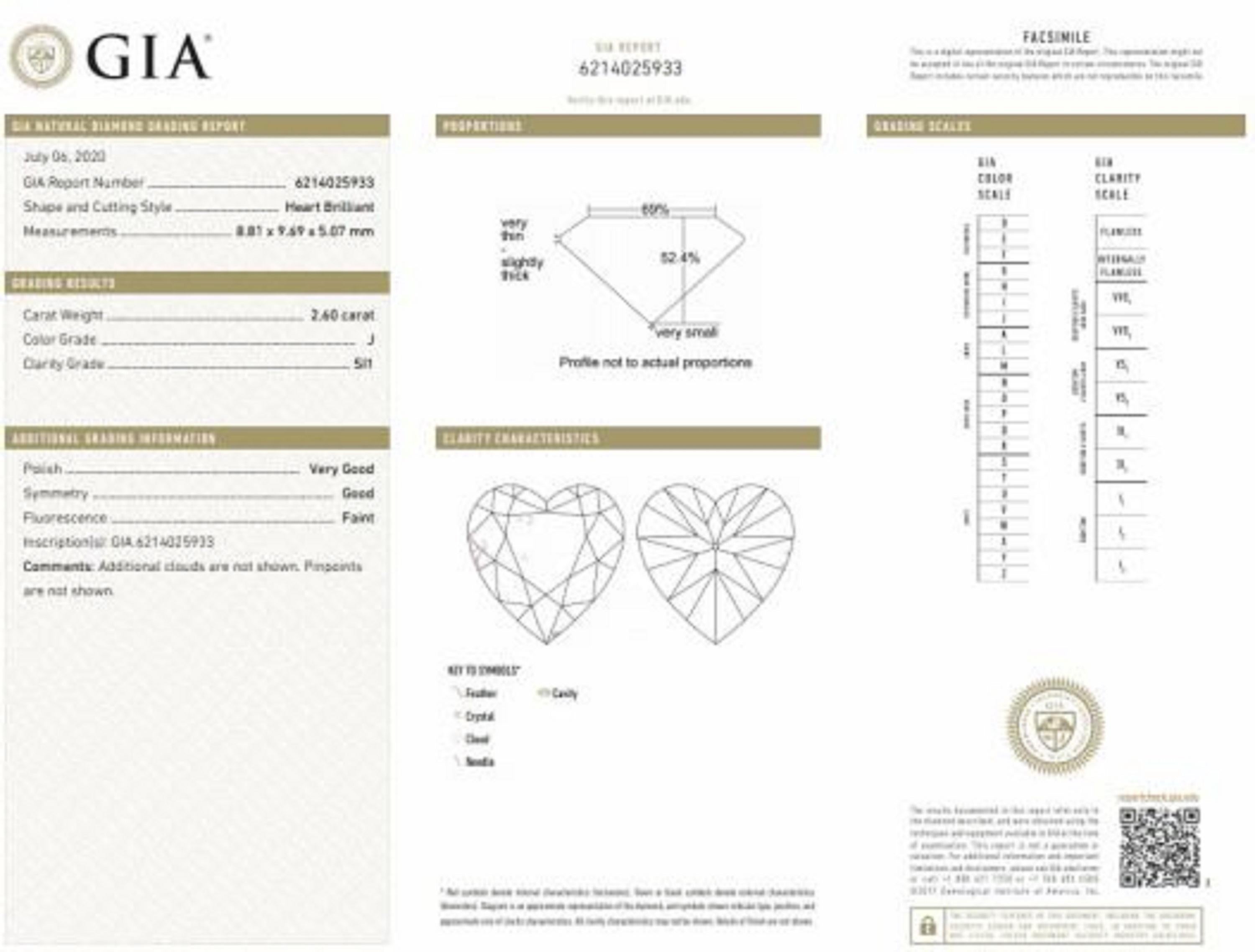 GIA Certified Heart Diamond 2.60 J SI1 in Halo Diamond Pendant In New Condition In Los Angeles, CA
