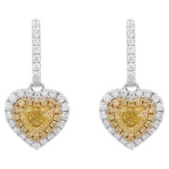 GIA Certified Heart Natural Yellow Diamond White Diamond 18K Gold Earrings