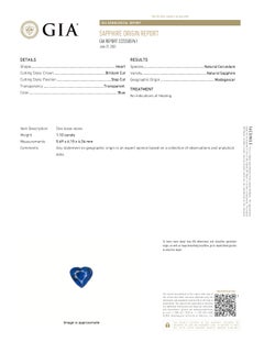 GIA Certified Heart Shape 1.10 Carat Natural No Heat Blue Sapphire