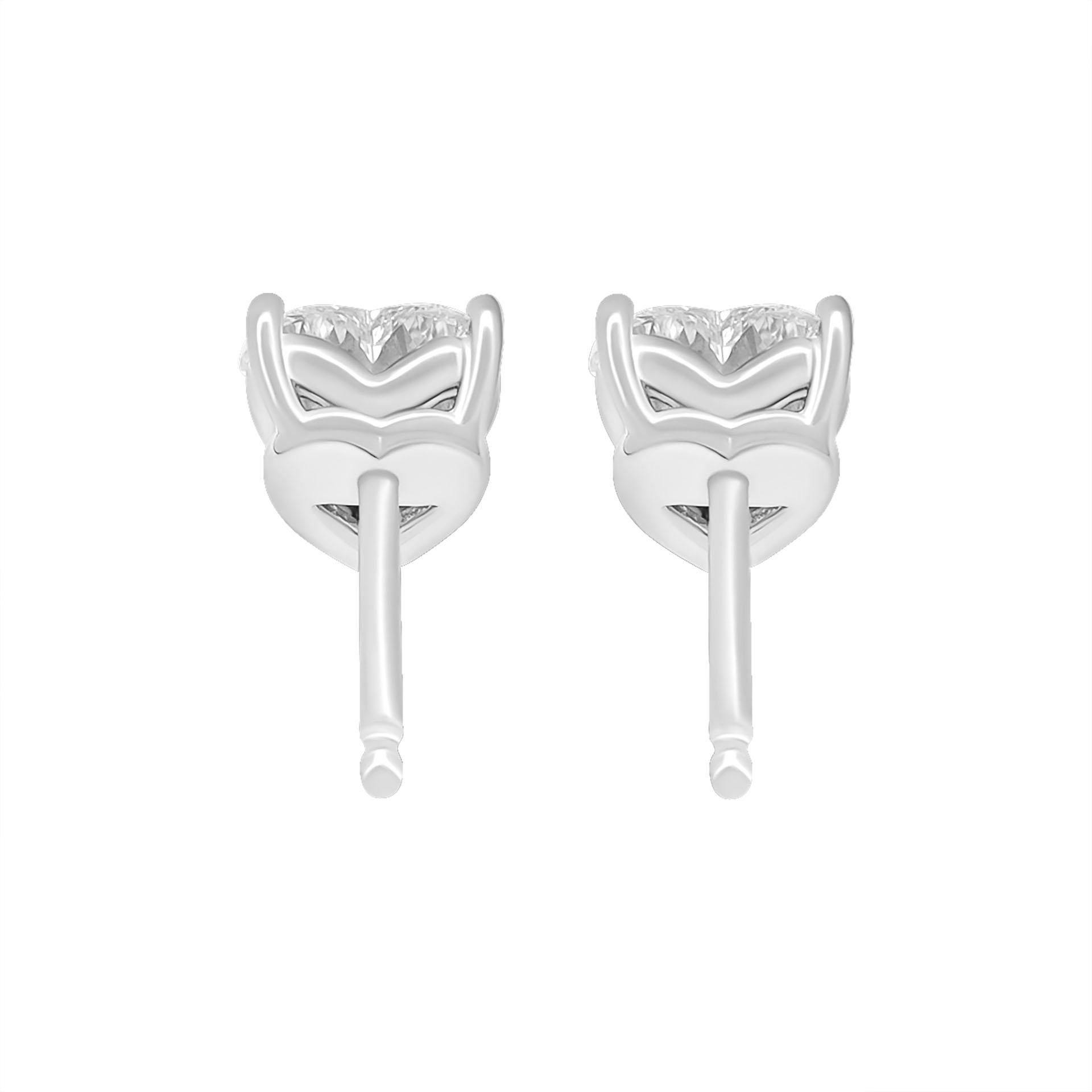 Modern GIA Certified Heart Shape 4 Prongs Studs in Platinum For Sale