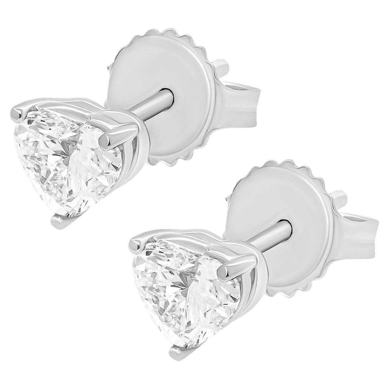 GIA Certified Heart Shape 4 Prongs Studs in Platinum For Sale