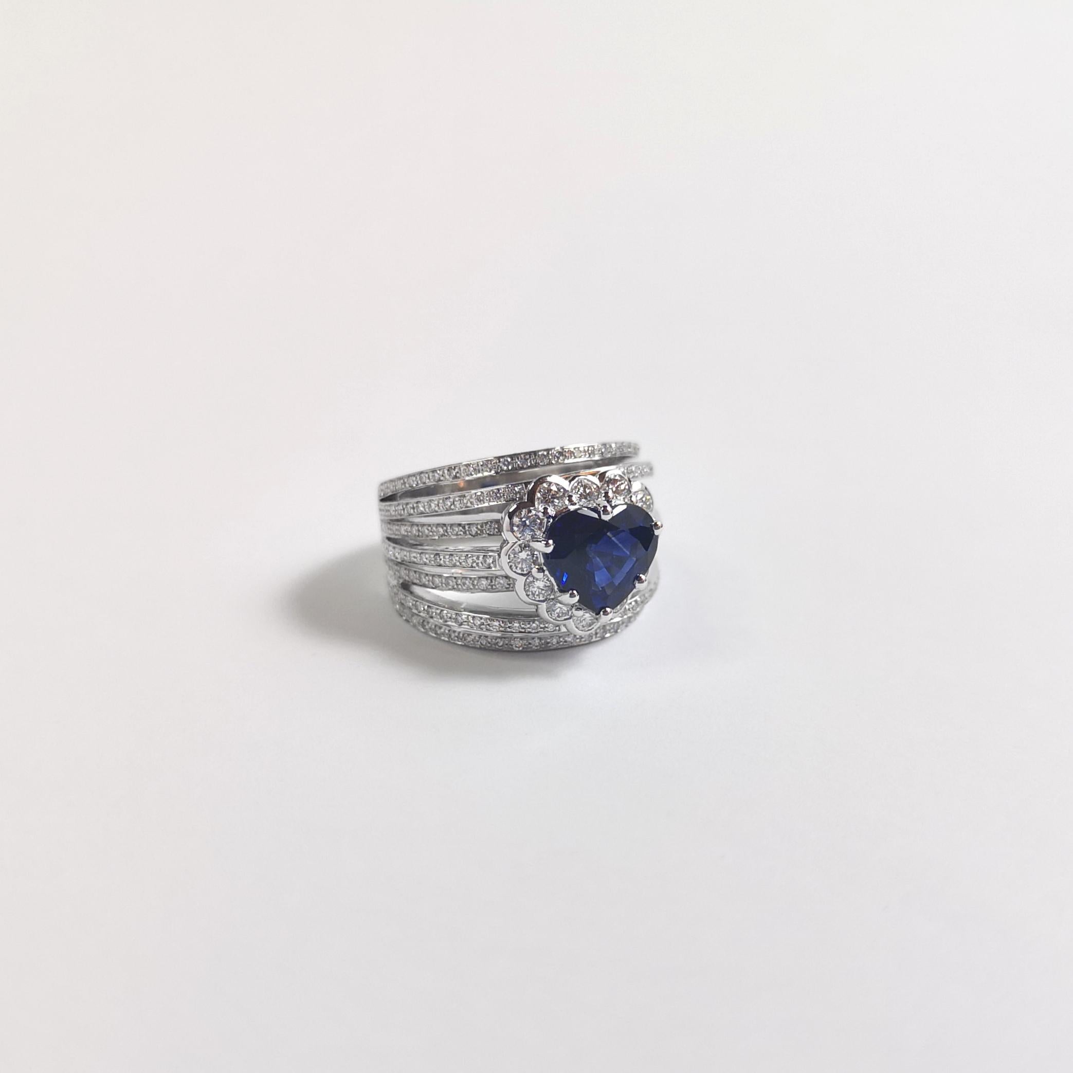 GIA Certified Heart Shape Blue Sapphire with Diamond Ring in 18K White Gold For Sale 4