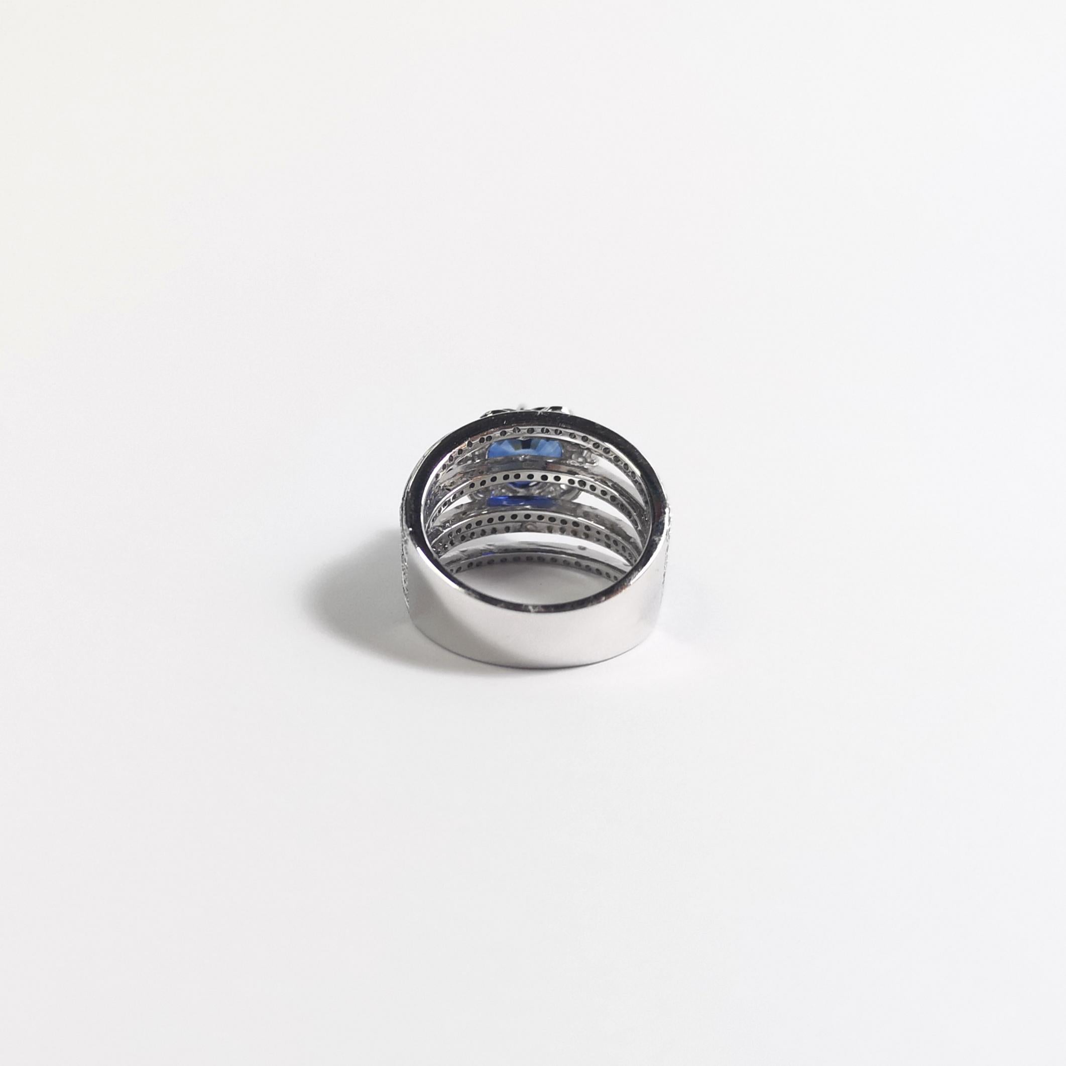 GIA Certified Heart Shape Blue Sapphire with Diamond Ring in 18K White Gold For Sale 5
