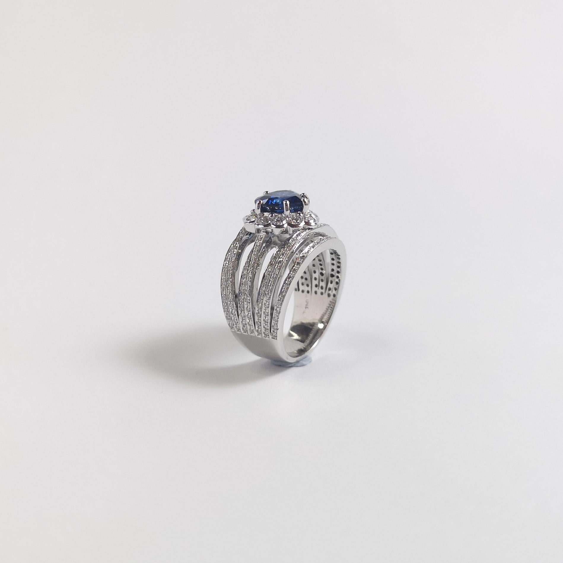 GIA Certified Heart Shape Blue Sapphire with Diamond Ring in 18K White Gold For Sale 8