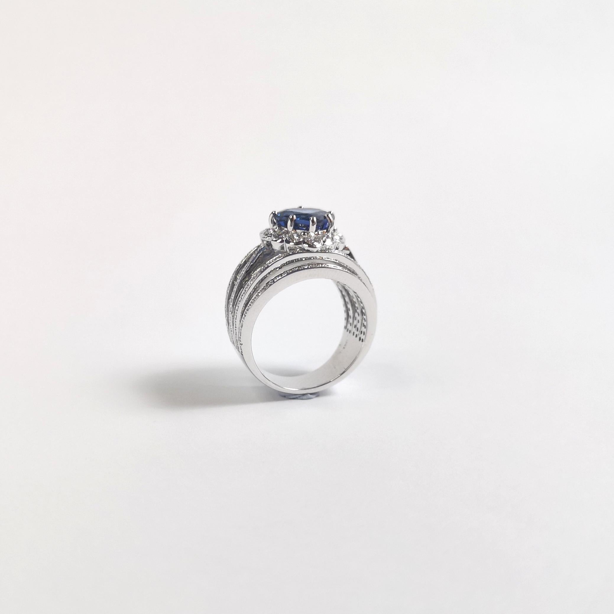 GIA Certified Heart Shape Blue Sapphire with Diamond Ring in 18K White Gold For Sale 9