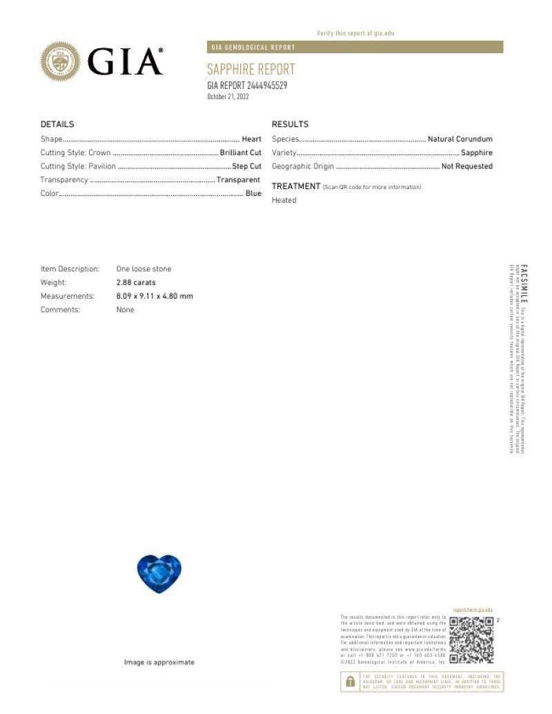 GIA Certified Heart Shape Blue Sapphire with Diamond Ring in 18K White Gold For Sale 10