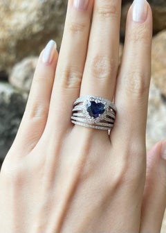 GIA Certified Heart Shape Blue Sapphire with Diamond Ring in 18K White Gold