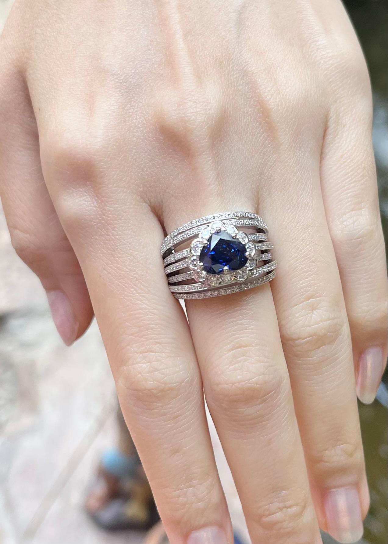 Heart Cut GIA Certified Heart Shape Blue Sapphire with Diamond Ring in 18K White Gold For Sale