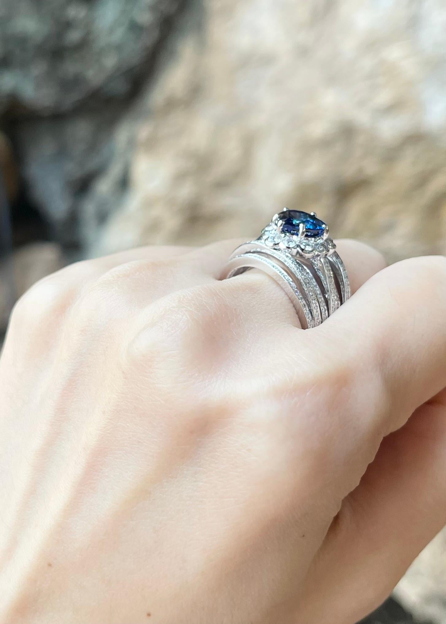 Women's GIA Certified Heart Shape Blue Sapphire with Diamond Ring in 18K White Gold For Sale