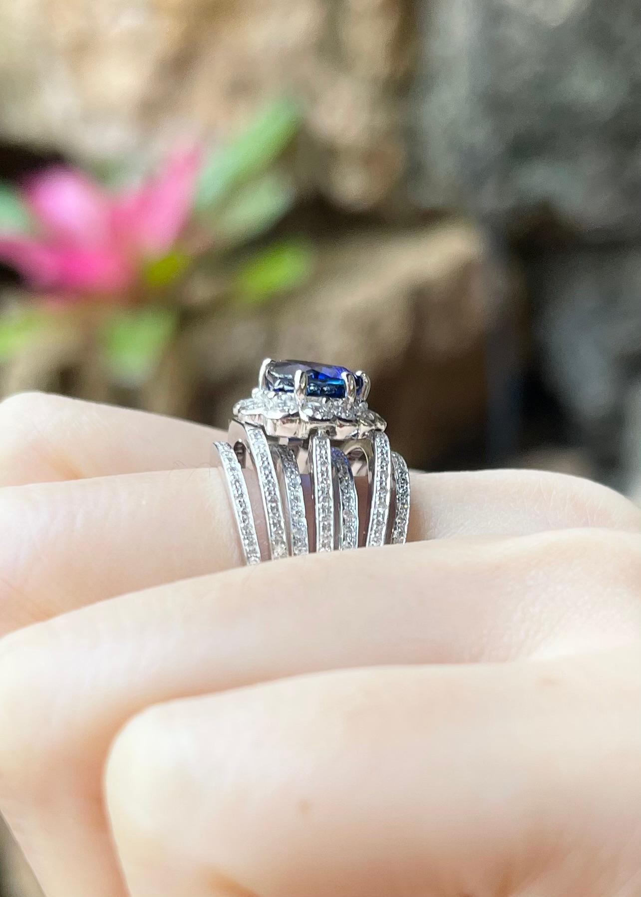 GIA Certified Heart Shape Blue Sapphire with Diamond Ring in 18K White Gold For Sale 1