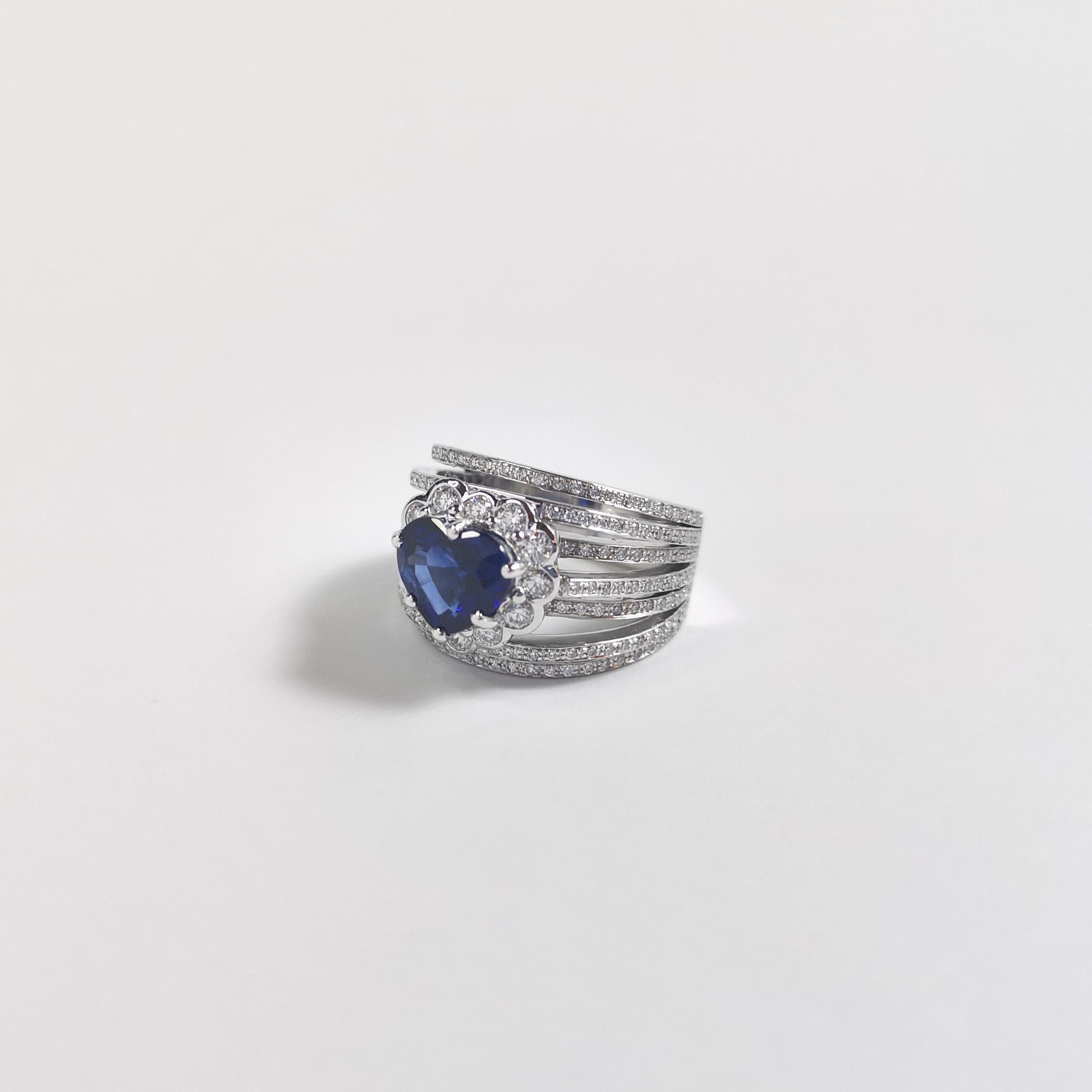 GIA Certified Heart Shape Blue Sapphire with Diamond Ring in 18K White Gold For Sale 3