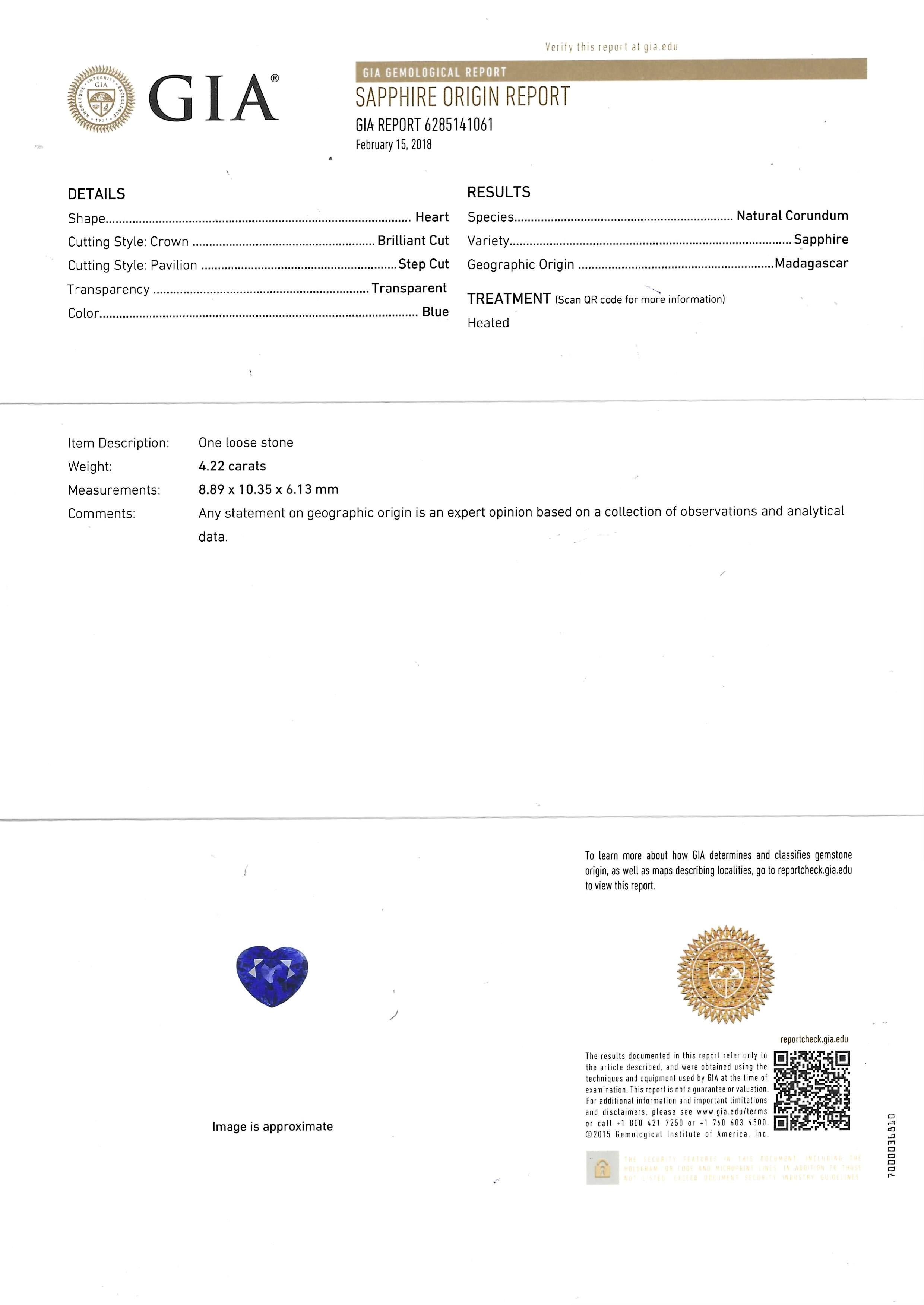 GIA Certified Heart Shape Blue Sapphire with Diamond Ring set in Platinum 950 For Sale 12